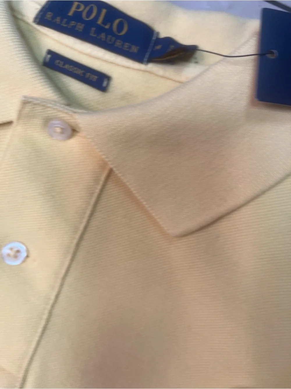 Sz med Ralph Lauren Yellow Polo Shirt with Navy Logo Tag